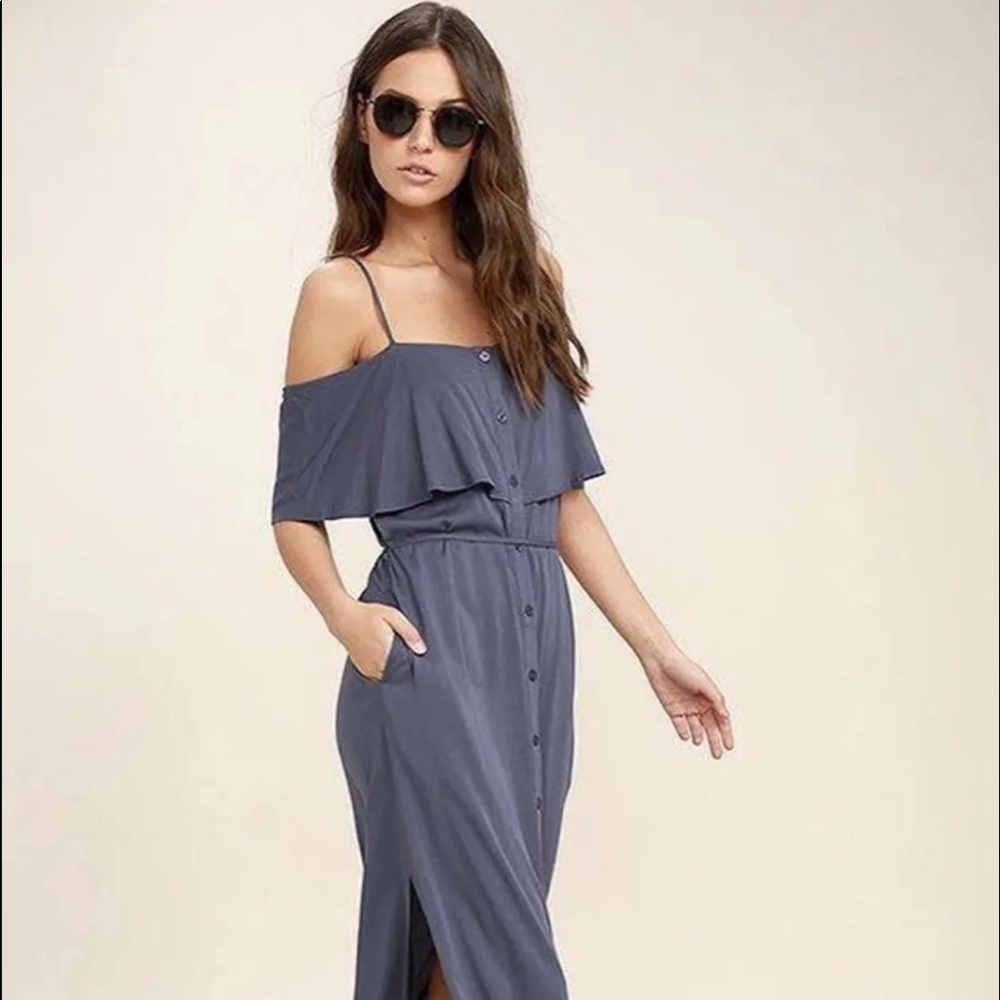 Off Shoulder French Blue Summer Maxi